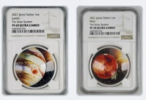 2021�N MARS & Jupiter 2 .999 1�I���X �V���o�[ �v���[�t PF70 UC NGC �W������ �\�u�����l�[�V����