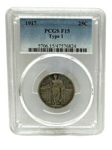 1917�N PCGS F15 �^�C�v1 25�Z���g �X�^���f�B���O���o�e�B�N�H�[�^�[ (6670)