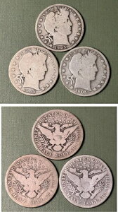 3 X 50C - 1905 P-O-S Barber Half Dollars�i�ʐ^�̒ʂ�j - �������� - �Z�b�g�u���C�N