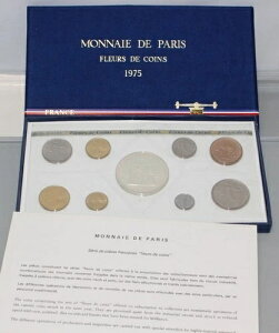 1975�N Fleurs De Coins Monnaie De Paris France 9�R�C�� 1�I���X �V���o�[ �R�C���{�b�N�X COA�t��