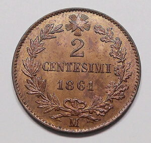 �C�^���A 1861 M 2 Centesimi ICCS MS-64 ���b�h ** �f���炵���G�}�k�G�[��2���̍��i�ʃR�C��