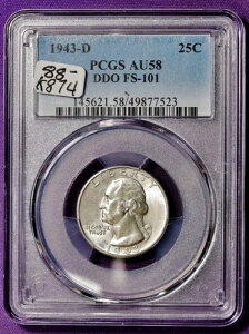 1943�N-D���V���g���N�H�[�^�[ DDO FS-101�B PCGS����z���_�[�B AU 58�B K874-