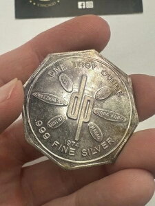 1974�N DEAK-PERERA GROUP OCTAGONAL 1 TROY OZ 0.999 �t�@�C���V���o�[�o�[-