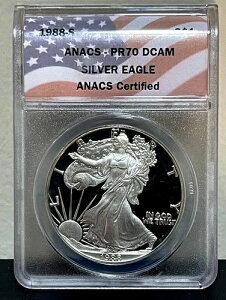 1988-S �A�����J�� �V���o�[ �C�[�O�� 1�I���X .999 �v���[�t�R�C�� ANACS PR70 DCAM �t���b�O���x��