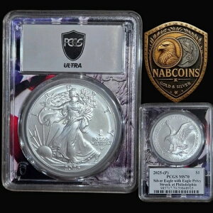 2025�N (P) $1 PCGS MS70 �V���o�[�C�[�O�� �C�[�O���E�v���r�[�E�t���b�O�E�R�A �E���g���E�u���C�N�X�E���x���t��