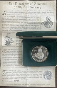 �A�����J���� 500 ���N�L�O 1492-1992 .999 ���� �󏭃R�C���B