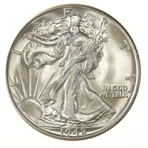 Raw 1942 Walking Liberty 50C ���F�� ���i �V���o�[ 1/2�h�� �R�C��-