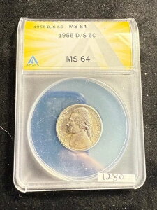 ������ 1955 D/S D over S �~���g�}�[�N 5c �W�F�t�@�[�\���j�b�P�� ANACS MS 64 1280-