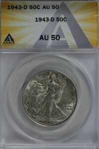 1943-D 50C ANACS AU50 �E�H�[�L���O�E���o�e�B�A���f�B�E���o�e�B�E�n�[�t�A0.50