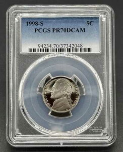 �f���炵���A�����J�� 1998-S 5C �O���[�h �W�F�t�@�[�\�� 5�Z���g �v���[�t�R�C�� PCGS PR70DCAM