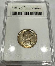 1938-S ジェファーソンニッケル MS63 ANACS ソープボックスホルダー 5セント米国コイン
