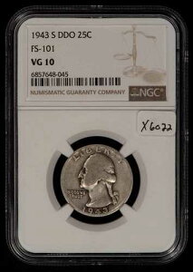 1943-S DDO 25�Z���g ���V���g�� �N�H�[�^�[ �_�u���_�C �\�� FS-101 - NGC VG 10 - SKU-X6022