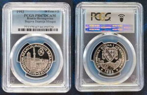 �{�X�j�A�E�w���c�F�S�r�i �V���o�[ �v���[�t 14+2 ECU �R�C�� 1993�N KM#85 ���X�N PCGS PR67