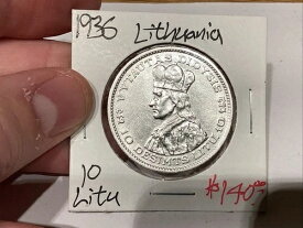1936 リトアニア 10 Litu Vytautas 18g .750 シルバー 13.5g ASW。オーストラリア+