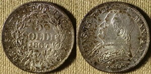 �C�^���A - �B : ���c�� 1867-XXIR 5 Soldi Gem BU Toned # 1375 IR3337