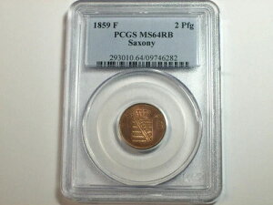 1859-F �h�C�c���B - �U�N�Z�� 2 �y�j�q KM#1185 PCGS MS-64 RB TOP POP SN6519