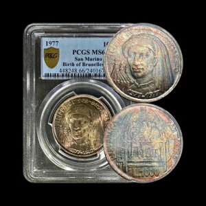 �T���}���m�B1977�N�A1000�����A�V���o�[ - PCGS MS66 - Top Pop ?? Brunelleschi ??
