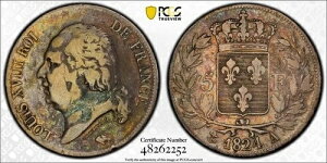1824 A PCGS VF25 - �t�����X �V���o�[ �K�b�h 614 ���C18�� 5�t���� �R�C�� #57970A