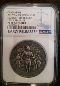 2017 $5 2�I���X Solomon Gladiators Secutor �V���o�[/�A���e�B�[�N NGC PF 70 ���������[�X-