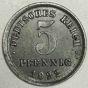 1922�N-J 5 Pfennig �h�C�c �u�����A���g������BU�R�C�� #16358-