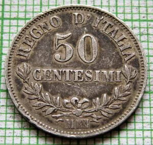 �C�^���A�������B�b�g�[���I�E�G�}�k�G�[��2�� 1863�N M BN 50 CENTESIMI�A�� 0.835 �V���o�[