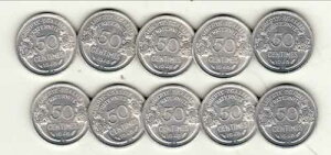 sorti Rouleau UNC 50�Z���`�� ���[�����A�� 1945�NB �m���T�[�N���G(Prix pour1monnaie-