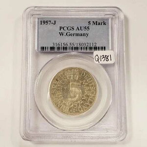1957-J ���h�C�c 5�}�[�N .6250 �V���o�[ - PCGS AU 55 - SKU-Q1381