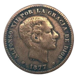 �X�y�C�� 1877�N OM 5 Centimos XF- �ɍ� �A���t�H���\ XII �u�����Y�R�C�� KM 674-