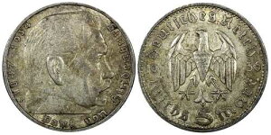 �h�C�c - ��O�鍑�V���o�[1936 F 5 Reichsmark Stuttgart Mint KM# 86(25 139)-