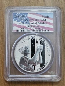 2011�N W 9/11 �i�V���i�����_�� PCGS PR70 DCAM �t�@�[�X�g�X�g���C�N 1�I���X �V���o�[ �t���b�O���x��