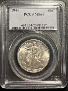 1944�N �E�H�[�L���O�E���o�e�B �V���o�[ �n�[�t�h�� 50�Z���g PCGS MS 64 �V���[�v�X�g���C�N �u���C�g�z���C�g