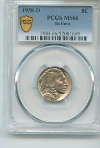 1938�ND�o�b�t�@���[�j�b�P��5C PCGS MS66�R�C�� - RK539