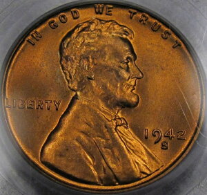 1942-S �����J�[�� �Z���g PCGS MS-66 RD...�قڊ����A�\�ʂ��f���炵���A�f���炵��!!