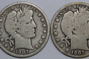 1907-D�O���[�h Fine & 1907-S�O���[�h Good Barber 90% Silver Half Dollars NUM9221X