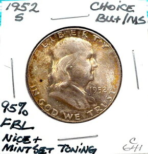 1952-S 50�Z���g �t�����N���� �n�[�t�_���[�ACH+ BU/MS�A95% FBL�ANICE MINT SET TONING�AC641