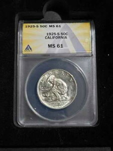 1925-S ANACS MS61 �J���t�H���j�A 50�Z���g �V���o�[ �L�O�n�[�t