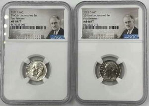 2025 P D ���[�Y�x���g �_�C�� 2���Z�b�g 10�Z���g NGC MS 68 �t���g�[�` �t�@�[�X�g�����[�X ?????
