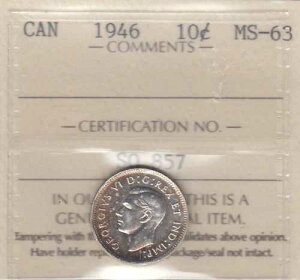 �J�i�_ 1946�N �V���o�[ 10�Z���g�R�C��-ICCS MS-63 - SO 857 C1-
