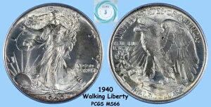 1940�N�E�H�[�L���O�E���o�e�B�E�n�[�t�_���[ PCGS MS65 - ���n�ɐƐԊ��F�̃p�X�e��