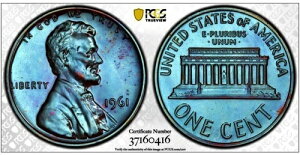 1961�N 1�Z���g �v���[�t �����J�[���L�O���Z���g PCGS PR66BN POP~83 ���ʃT�t�@�C�A