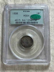 1898�N 10�Z���g PCGS MS64 �o�[�o�[�_�C�� CAC���F OGH�g�[�����n�F