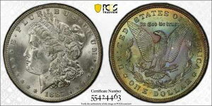 1887 O �����K�� �V���o�[ �_���[ PCGS MS63 �`���C�X BU �悭�ł��ꂽ�J���t���ȉ����Ńg�[�j���O