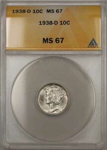 1938-D �V���o�[ �}�[�L�����[ �_�C�� 10�Z���g �R�C�� ANACS MS-67 (�قڃt���X�v���b�g�o���h 11)