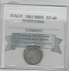 1863 MBN �C�^���A�A50 Centesimi�ACoin Mart �O���[�h **EF-40**
