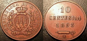 �C�^���A - �T���}���m - ���a�� - 10 Centesimi 1893R�A���[�}KM#2