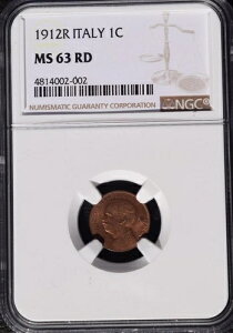 1912�N R �C�^���A 1 Centesimo�ANGC MS 63 RD�A�ԁA���ǂ����t