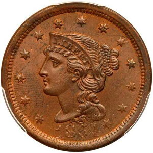 1854 N-19 R-3 PCGS MS 64 BN CAC �҂ݍ��݃w�A ���[�W�Z���g�R�C�� 1�Z���g