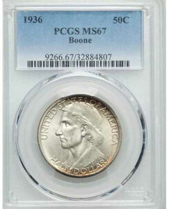 �u�[���L�O50�Z���g 1936�N PCGS MS67 �u���X�g�z���C�g�\�ʁA���ɓ��F�̑�