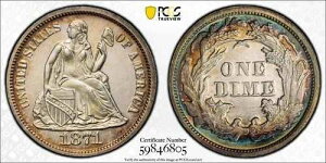 1871 �N ���o�e�B �V�[�e�b�h �v���[�t �_�C�� PCGS PR63CAM - �G�b�W�g�[���B������!