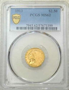 1913�N 2.50�h�� ���� �C���f�B�A�� PCGS MS62 �u���C�g���X�^�[ PQ �Ӓ�ς� �V�i�z���_�[ #A217